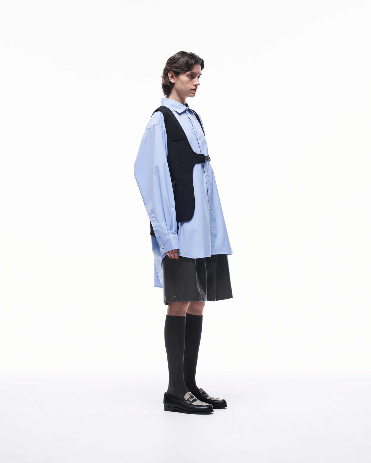 ONE SHOULDER HARNESS VEST (STRIPED)