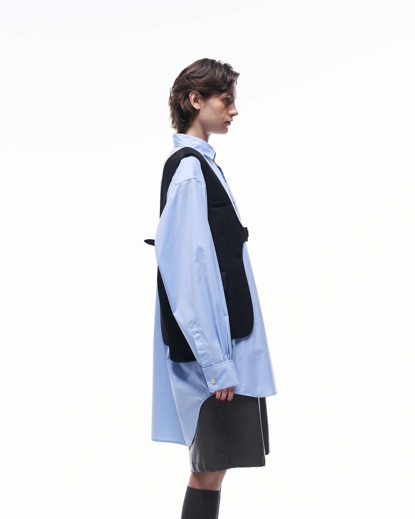 ONE SHOULDER HARNESS VEST (STRIPED)