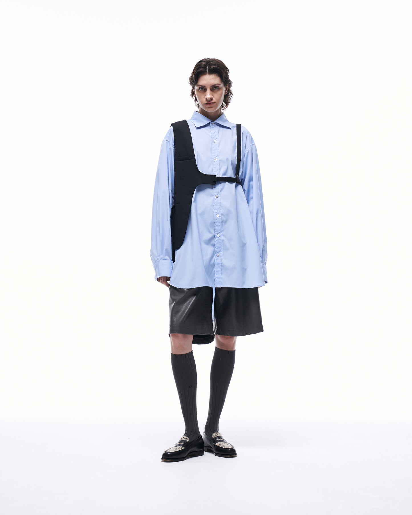 ONE SHOULDER HARNESS VEST (STRIPED)