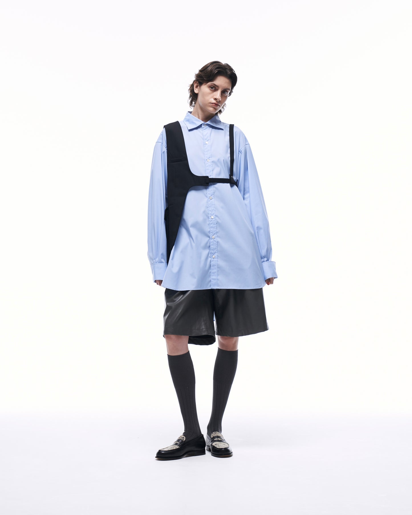 ONE SHOULDER HARNESS VEST (STRIPED)
