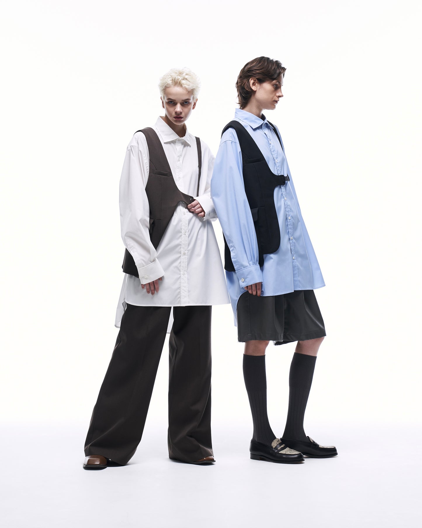 ONE SHOULDER HARNESS VEST (STRIPED)