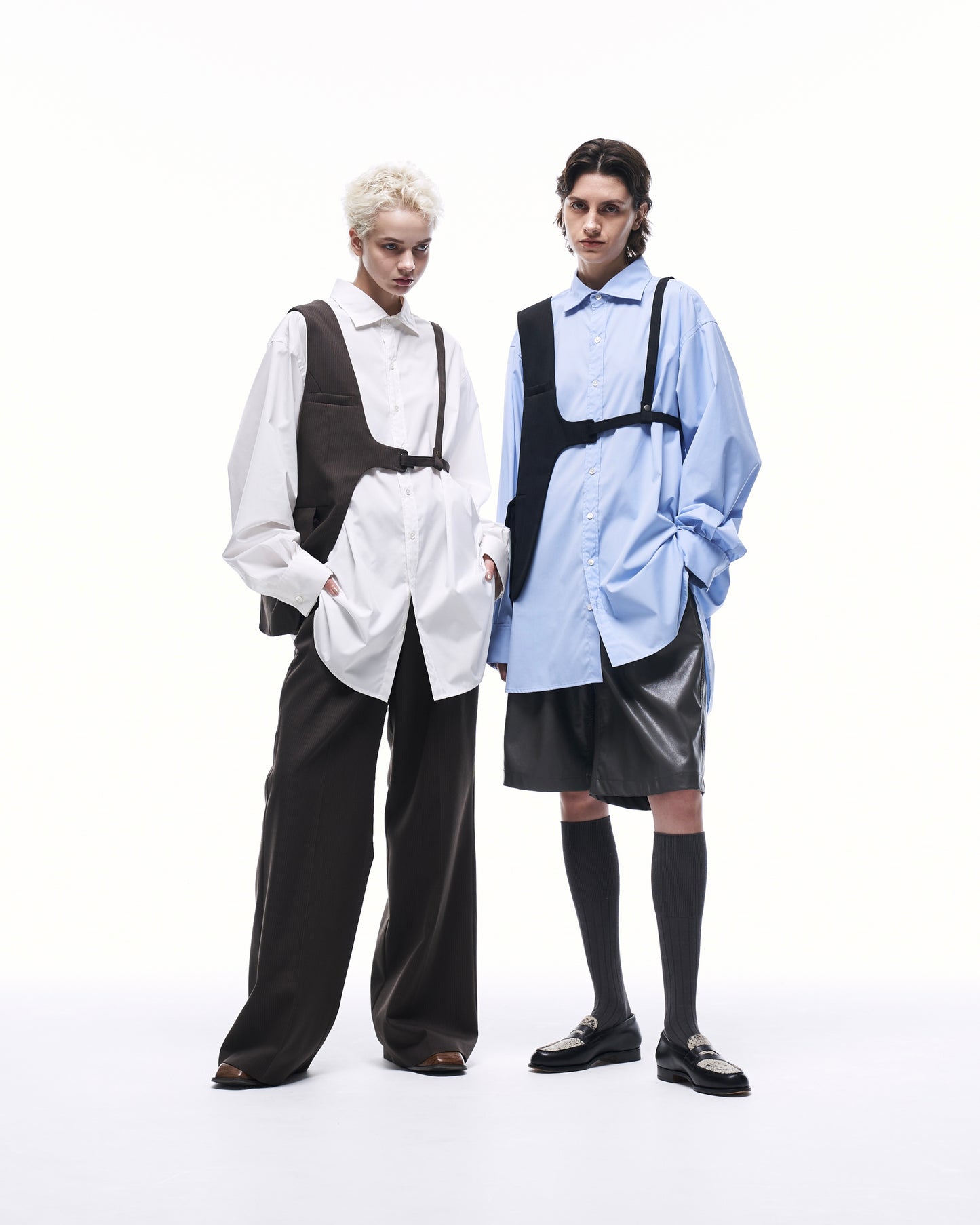 ONE SHOULDER HARNESS VEST (STRIPED)