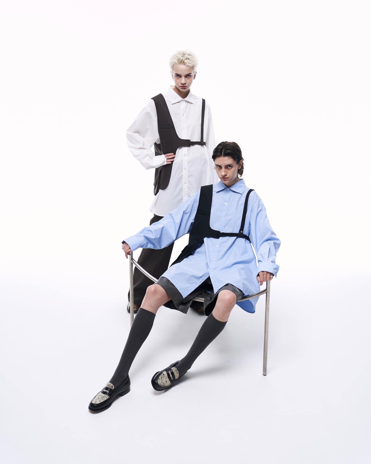 ONE SHOULDER HARNESS VEST (STRIPED)
