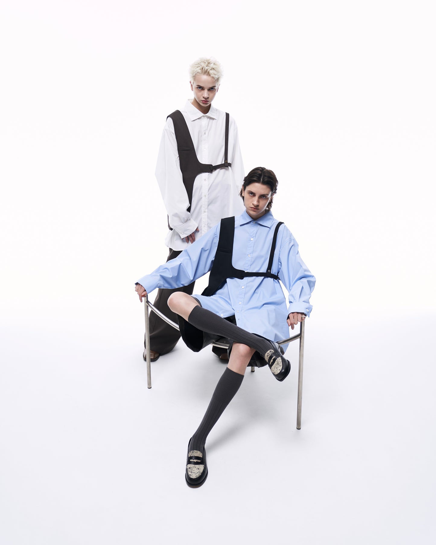 ONE SHOULDER HARNESS VEST (STRIPED)