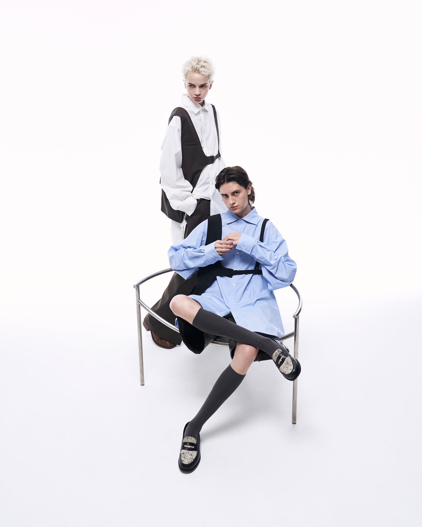 ONE SHOULDER HARNESS VEST (STRIPED)