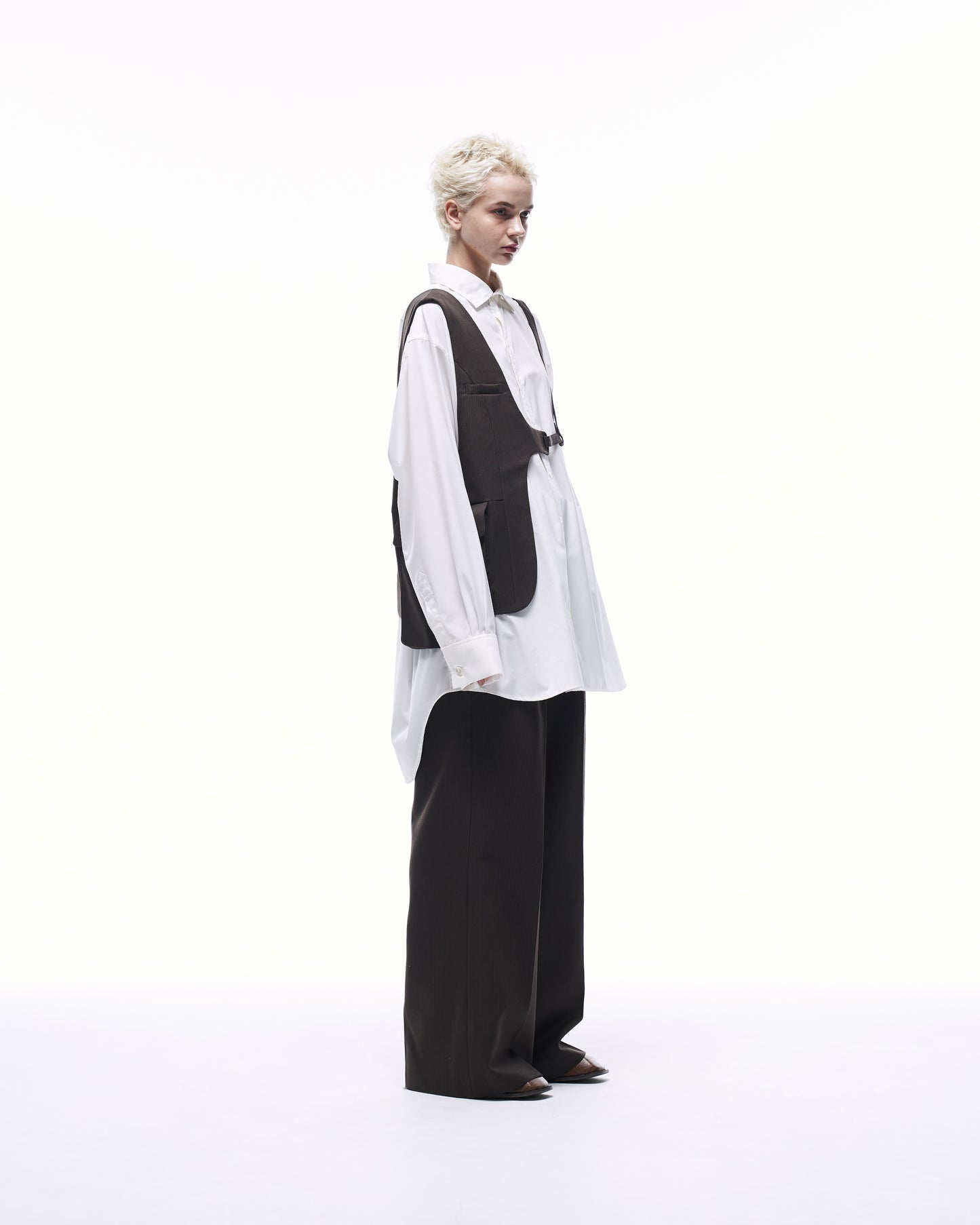 WIDE STRAIGHT BUGGY WOOL SLACKS (STRIPED)