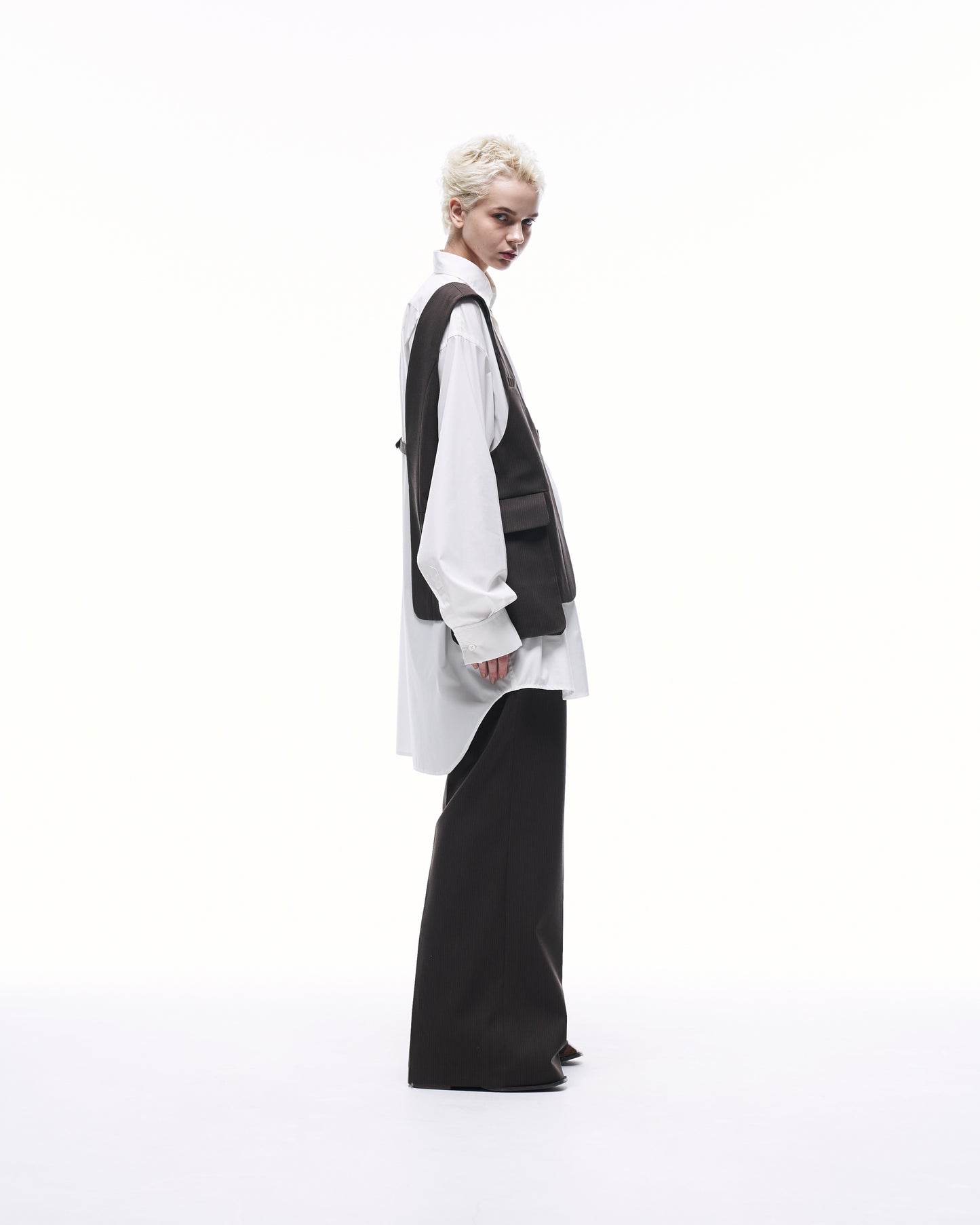 WIDE STRAIGHT BUGGY WOOL SLACKS (STRIPED)