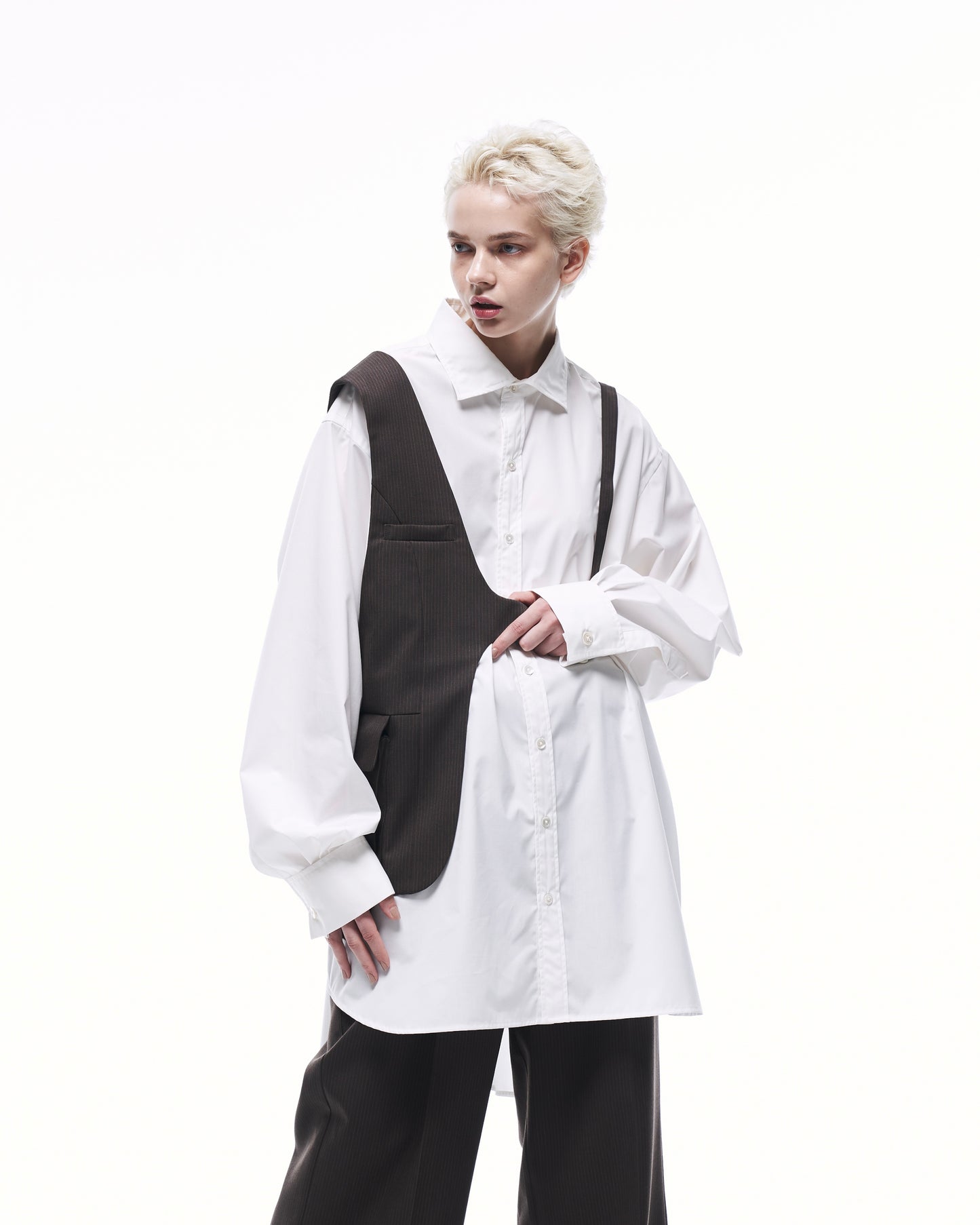 ONE SHOULDER HARNESS VEST (STRIPED)