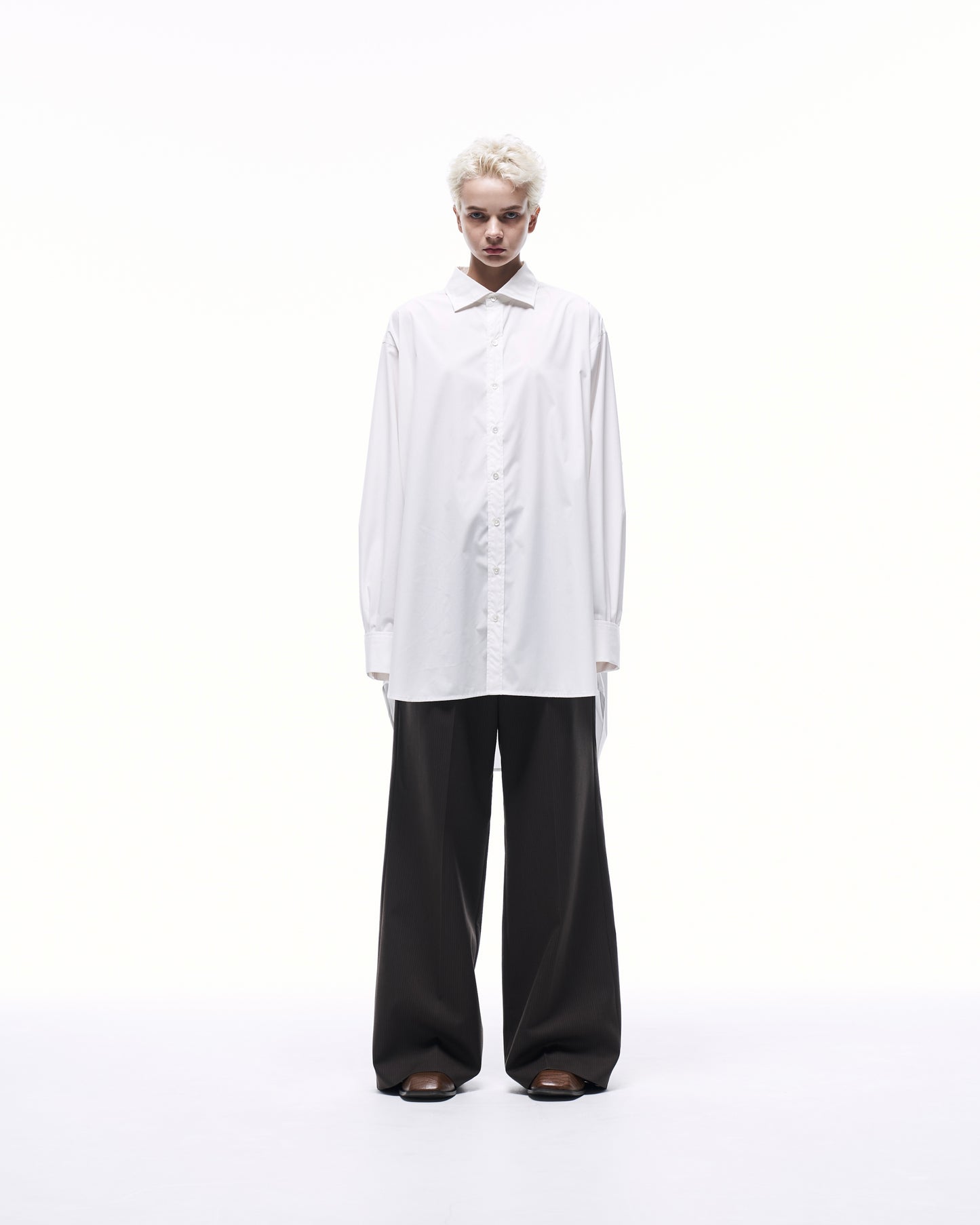 WIDE STRAIGHT BUGGY WOOL SLACKS (STRIPED)
