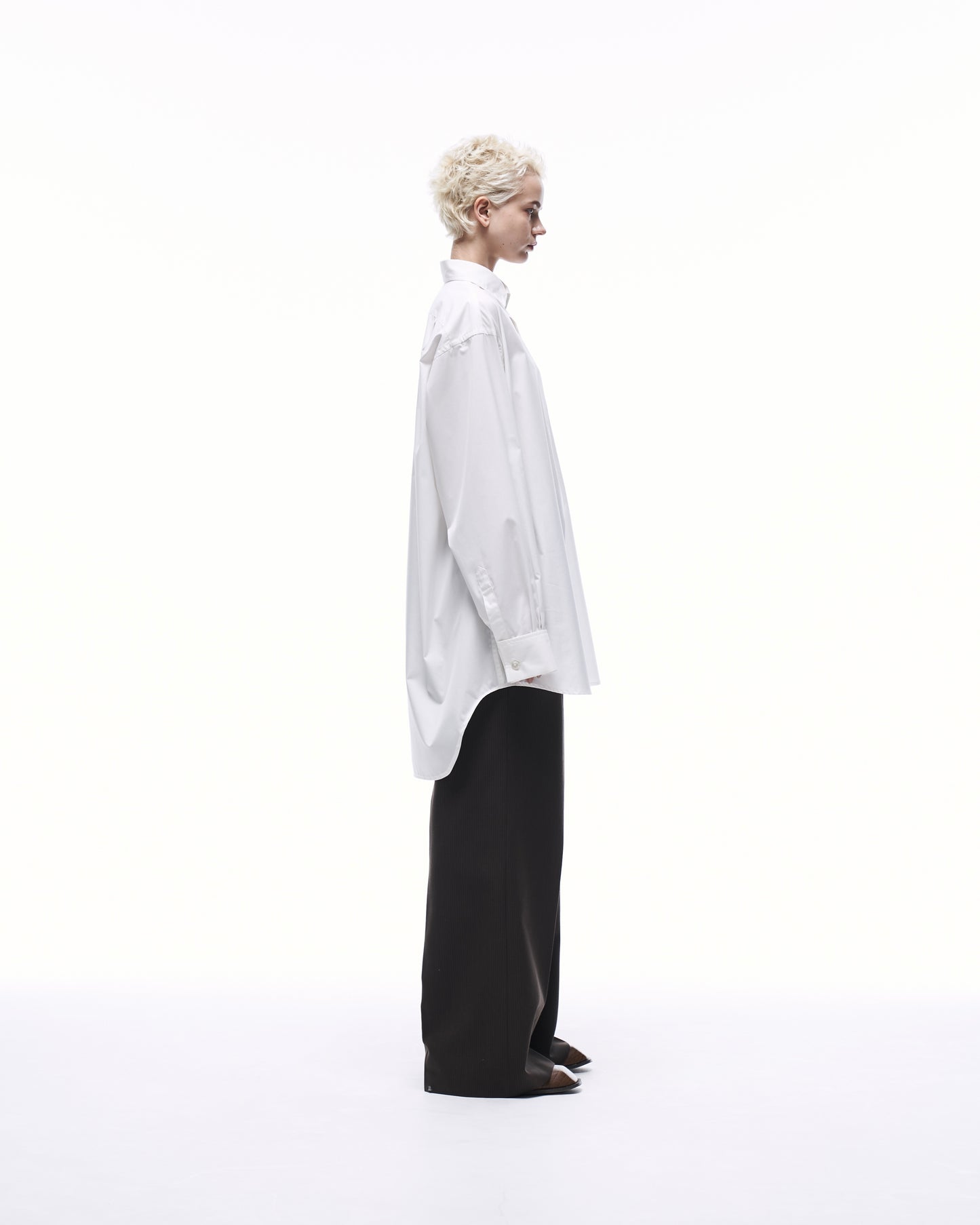 WIDE STRAIGHT BUGGY WOOL SLACKS (STRIPED)