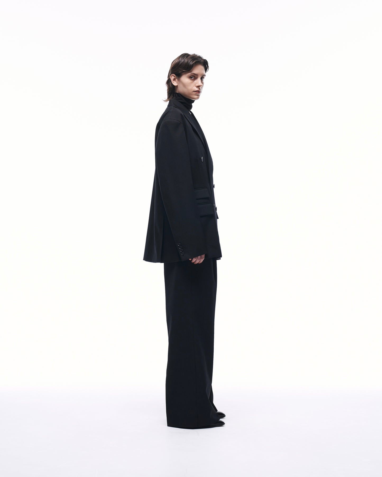WIDE STRAIGHT BUGGY WOOL SLACKS (STRIPED)