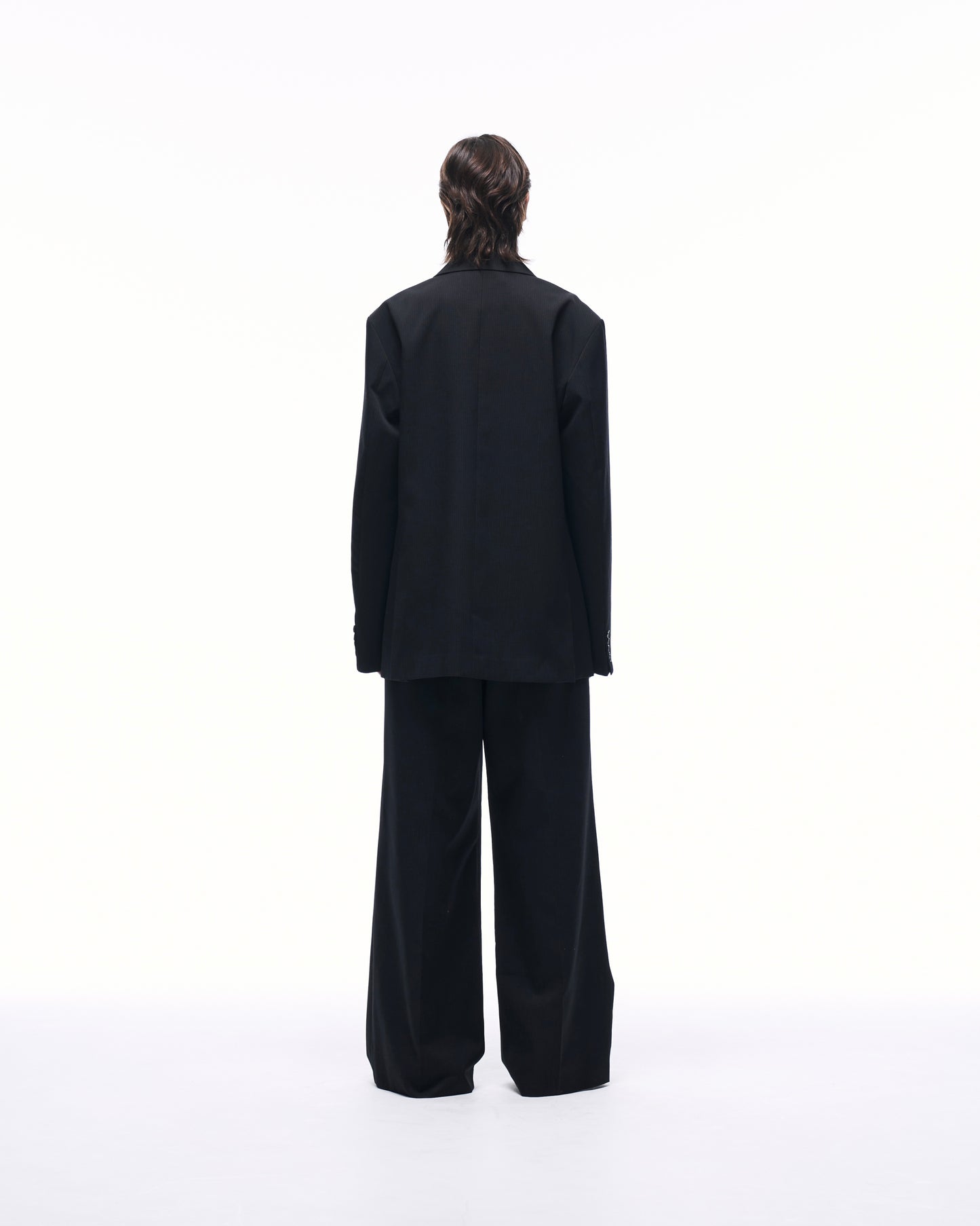 WIDE STRAIGHT BUGGY WOOL SLACKS (STRIPED)