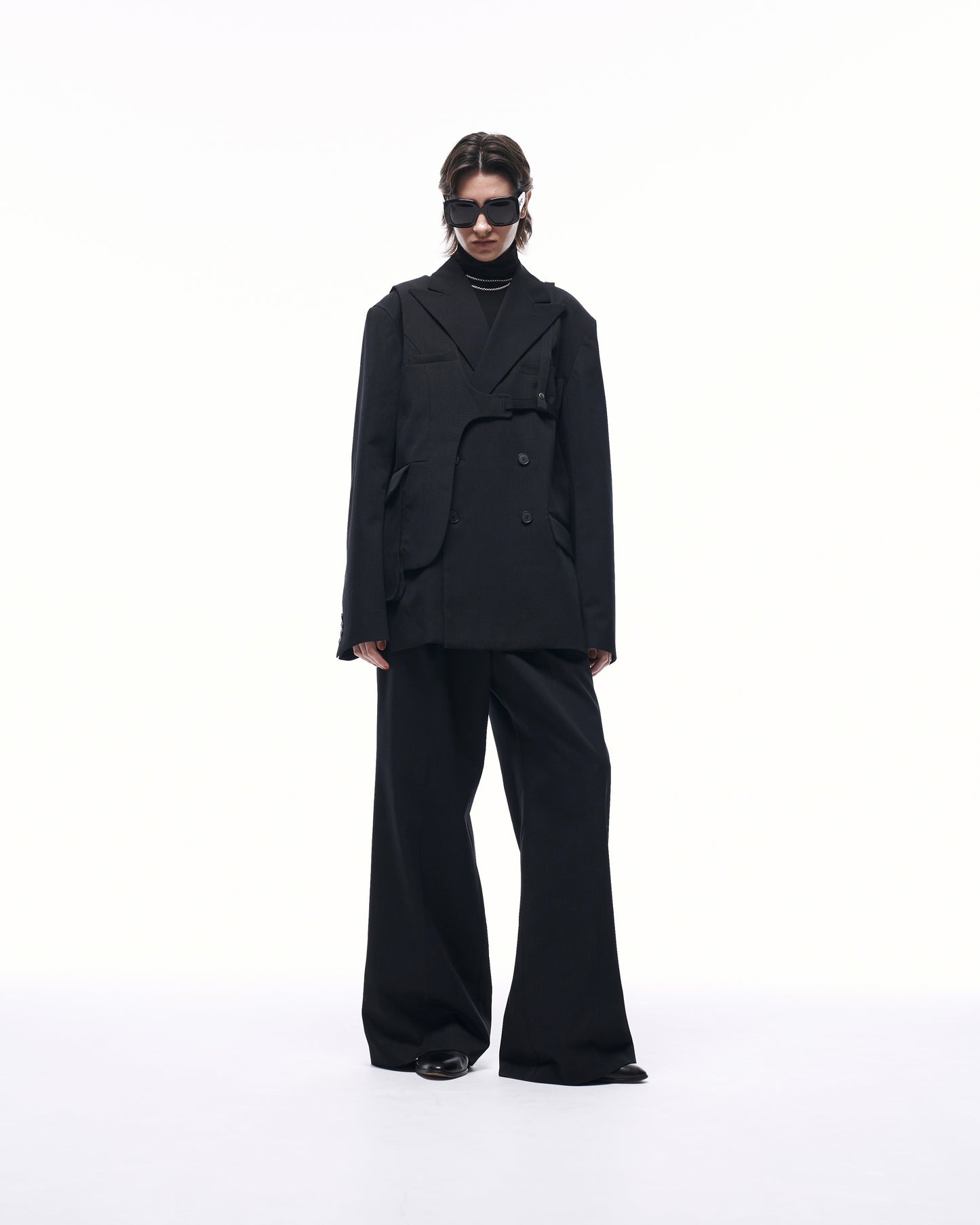 WIDE STRAIGHT BUGGY WOOL SLACKS (STRIPED)