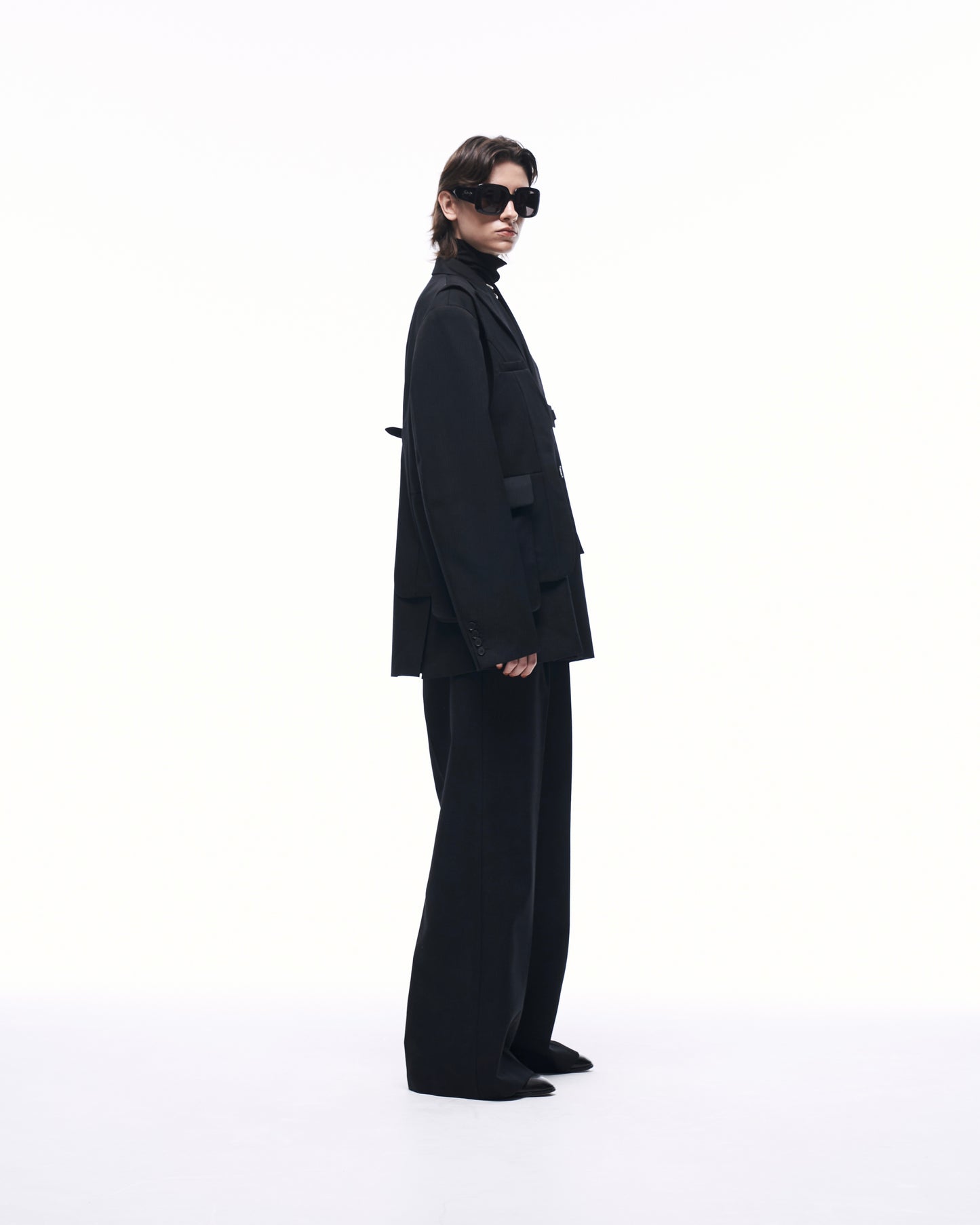 WIDE STRAIGHT BUGGY WOOL SLACKS (STRIPED)