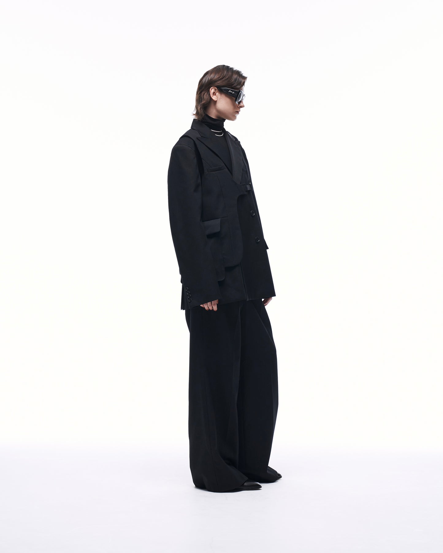 WIDE STRAIGHT BUGGY WOOL SLACKS (STRIPED)