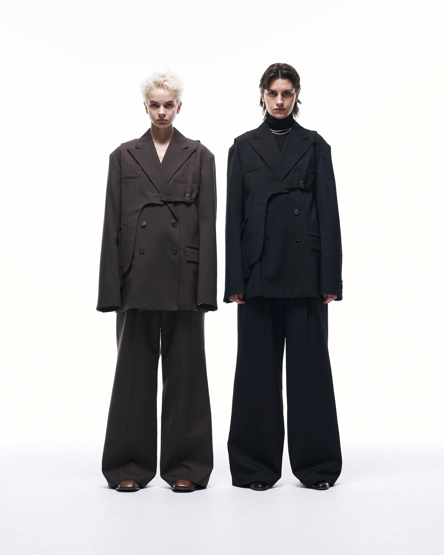 WIDE STRAIGHT BUGGY WOOL SLACKS (STRIPED)