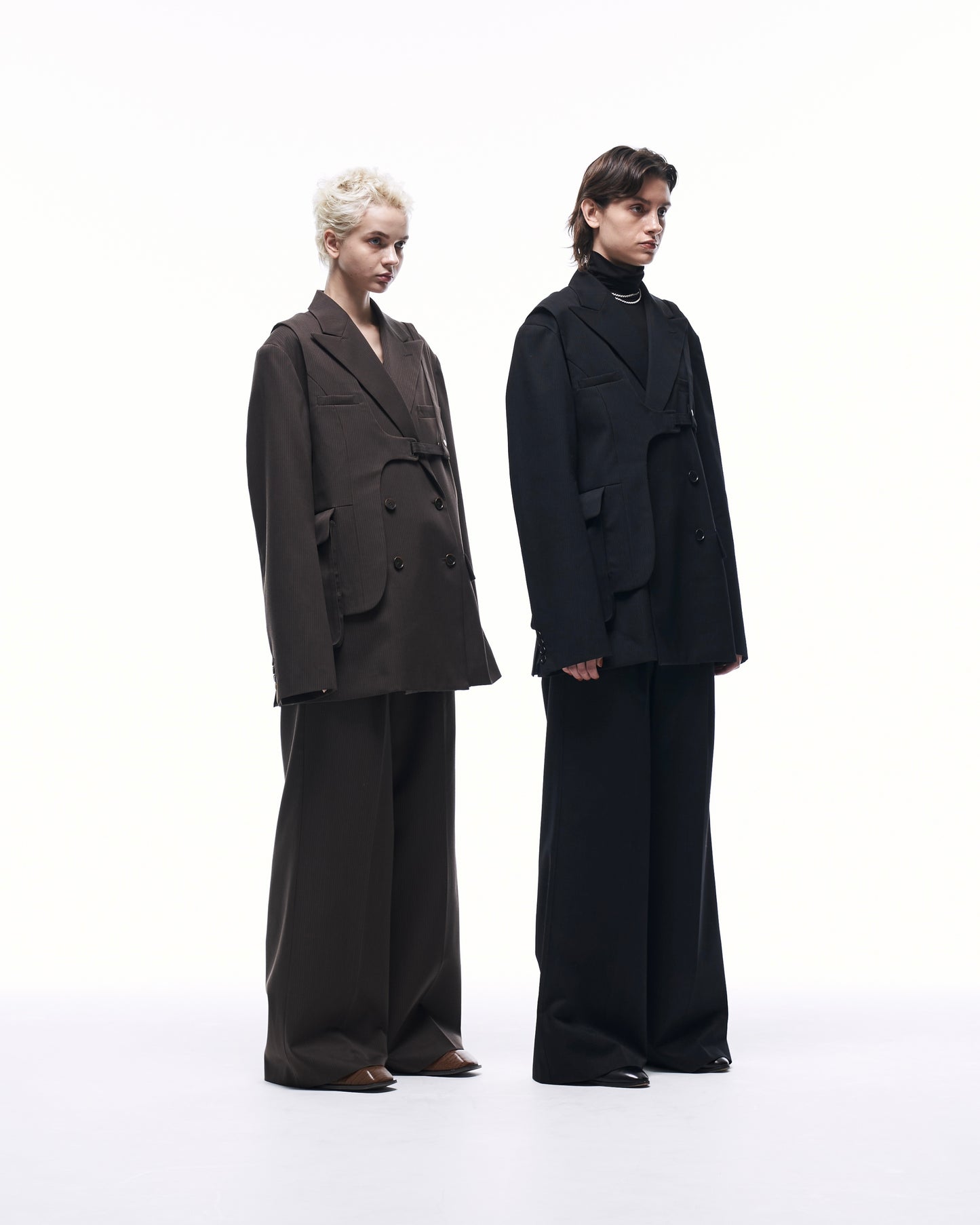 WIDE STRAIGHT BUGGY WOOL SLACKS (STRIPED)