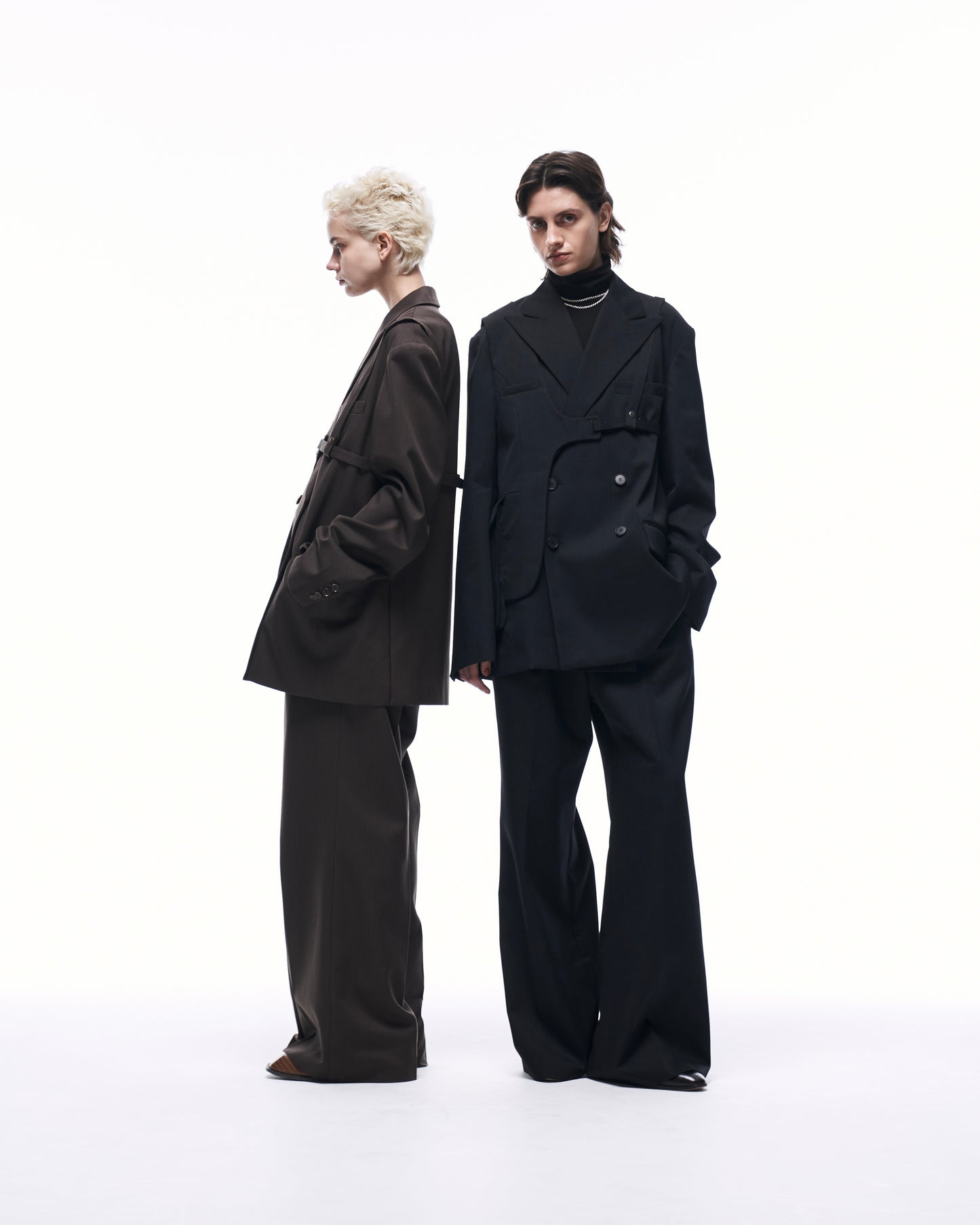 WIDE STRAIGHT BUGGY WOOL SLACKS (STRIPED)