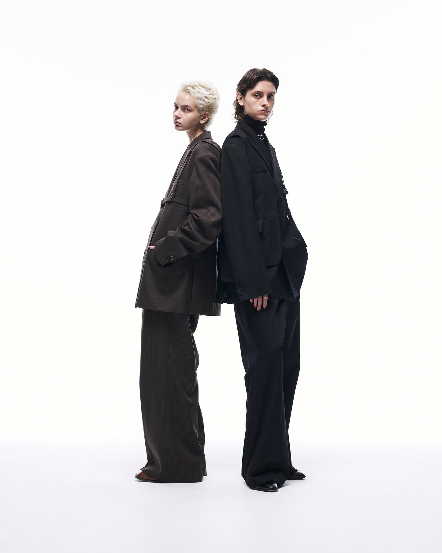 WIDE STRAIGHT BUGGY WOOL SLACKS (STRIPED)