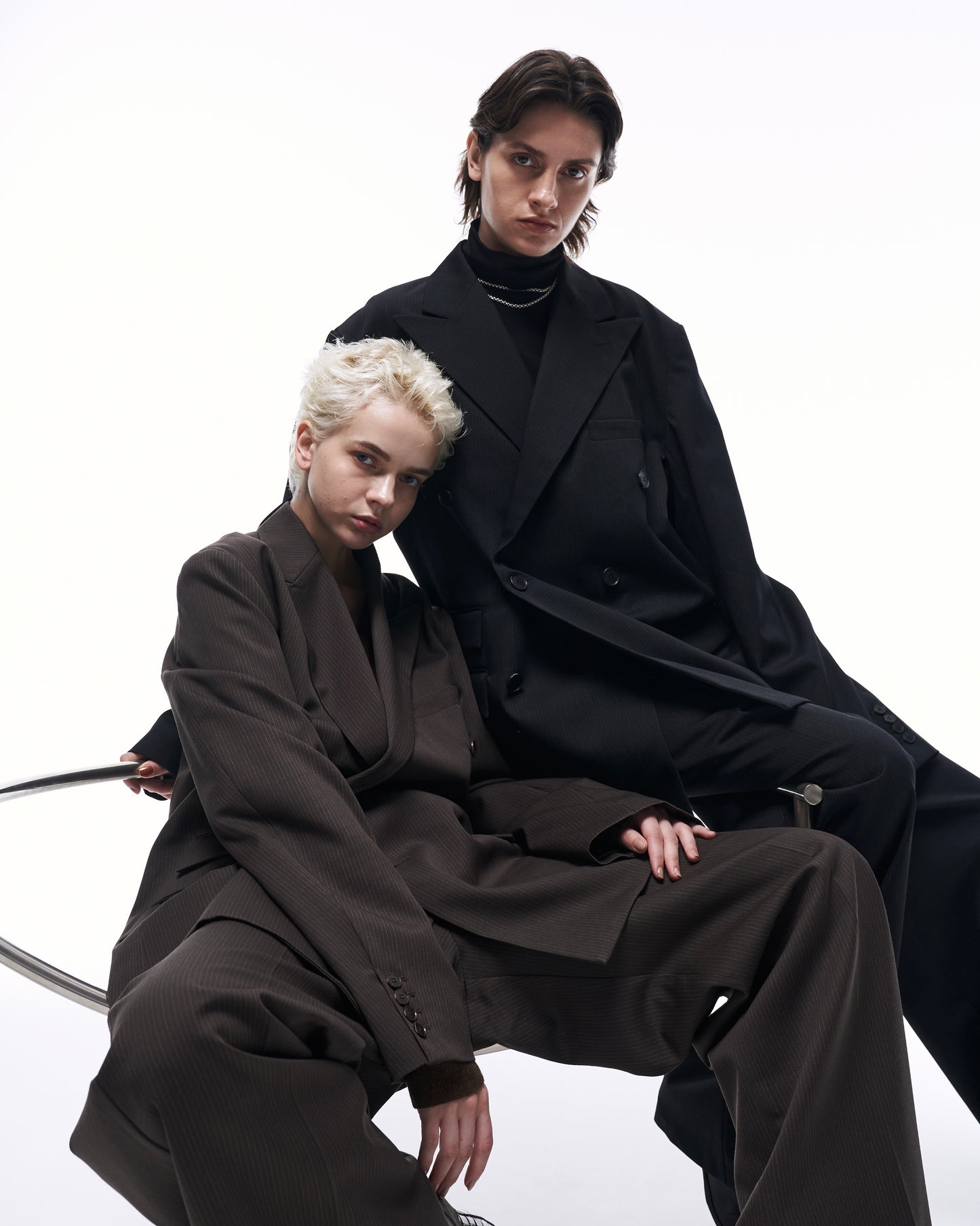 WIDE STRAIGHT BUGGY WOOL SLACKS (STRIPED)