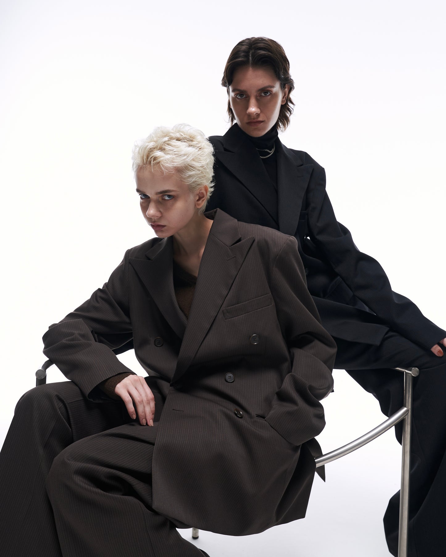 WIDE STRAIGHT BUGGY WOOL SLACKS (STRIPED)