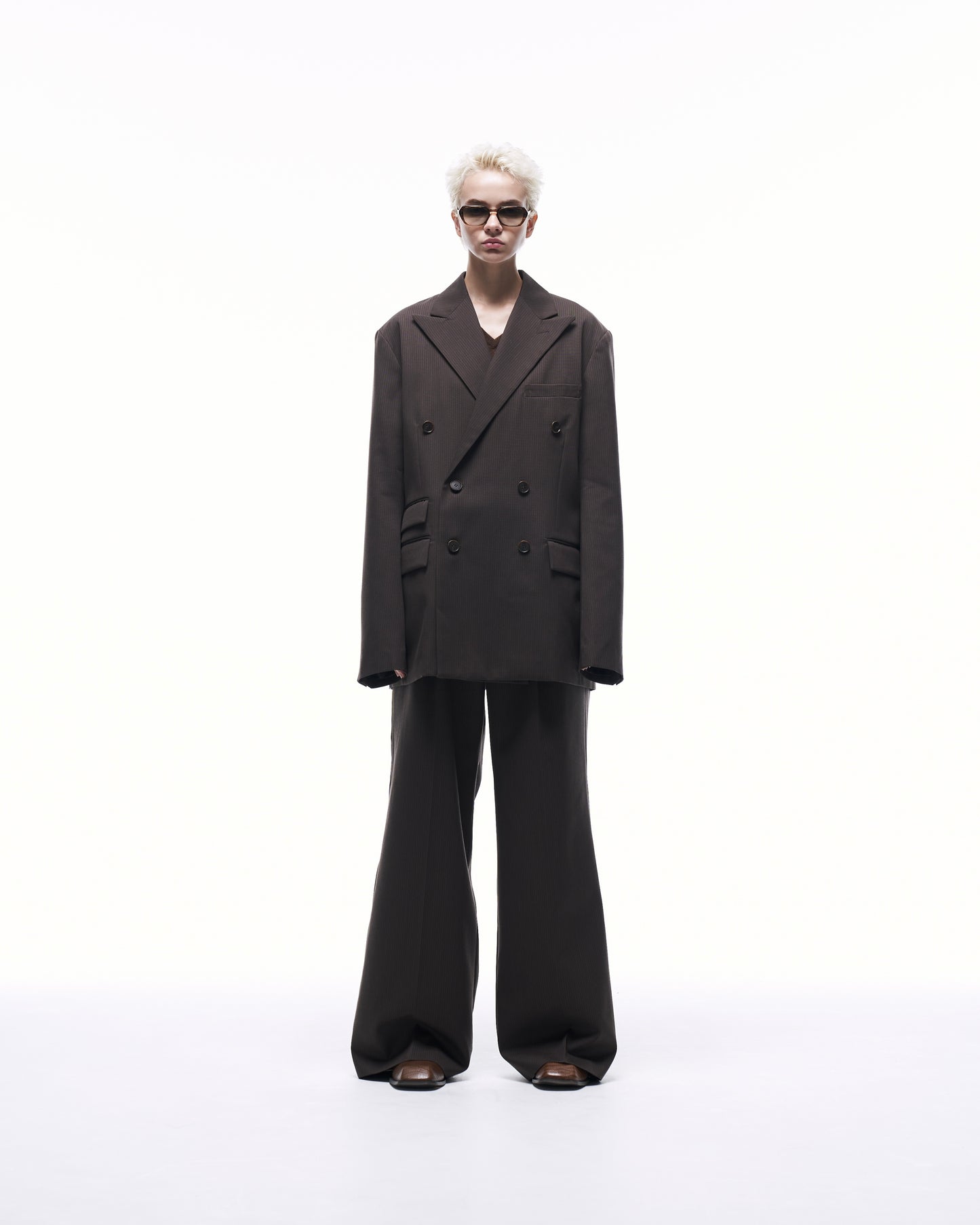 WIDE STRAIGHT BUGGY WOOL SLACKS (STRIPED)