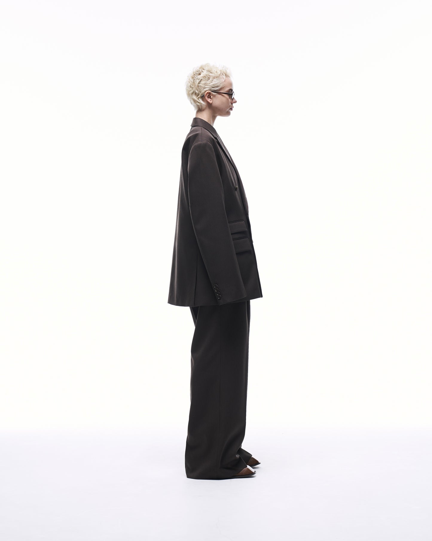 WIDE STRAIGHT BUGGY WOOL SLACKS (STRIPED)