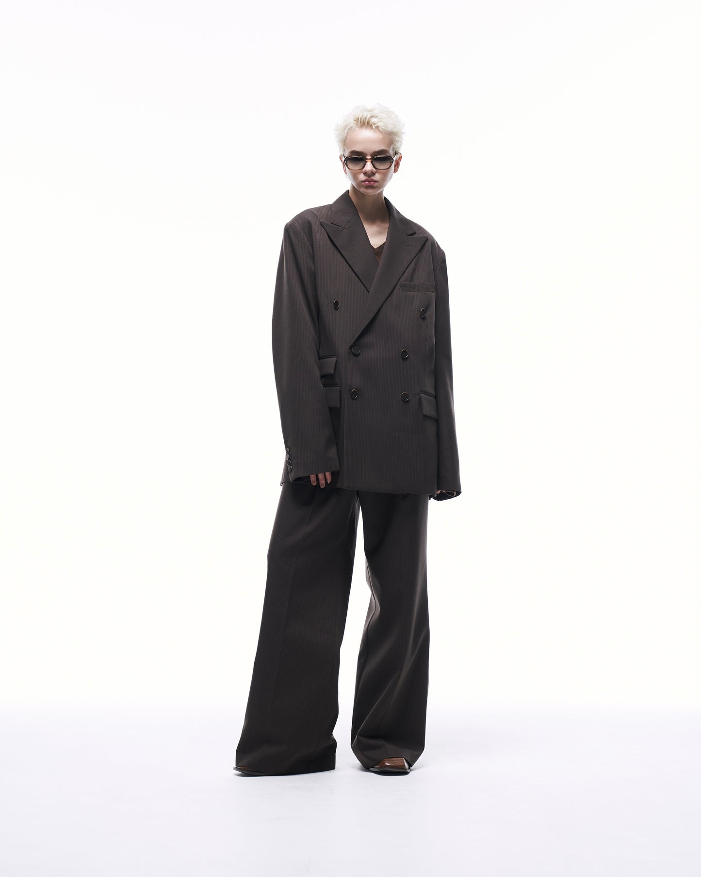 WIDE STRAIGHT BUGGY WOOL SLACKS (STRIPED)