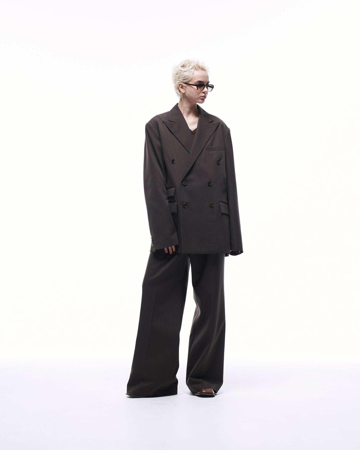 WIDE STRAIGHT BUGGY WOOL SLACKS (STRIPED)