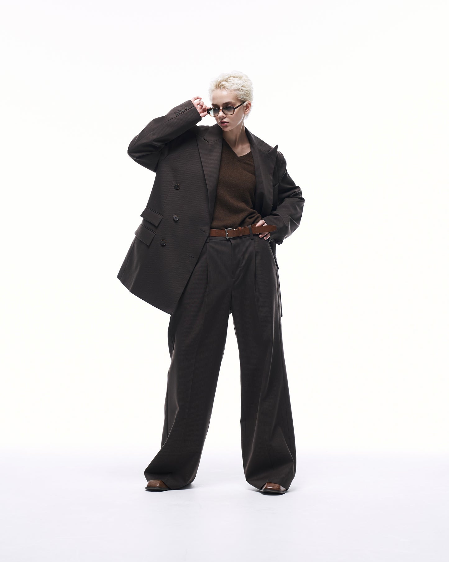 WIDE STRAIGHT BUGGY WOOL SLACKS (STRIPED)