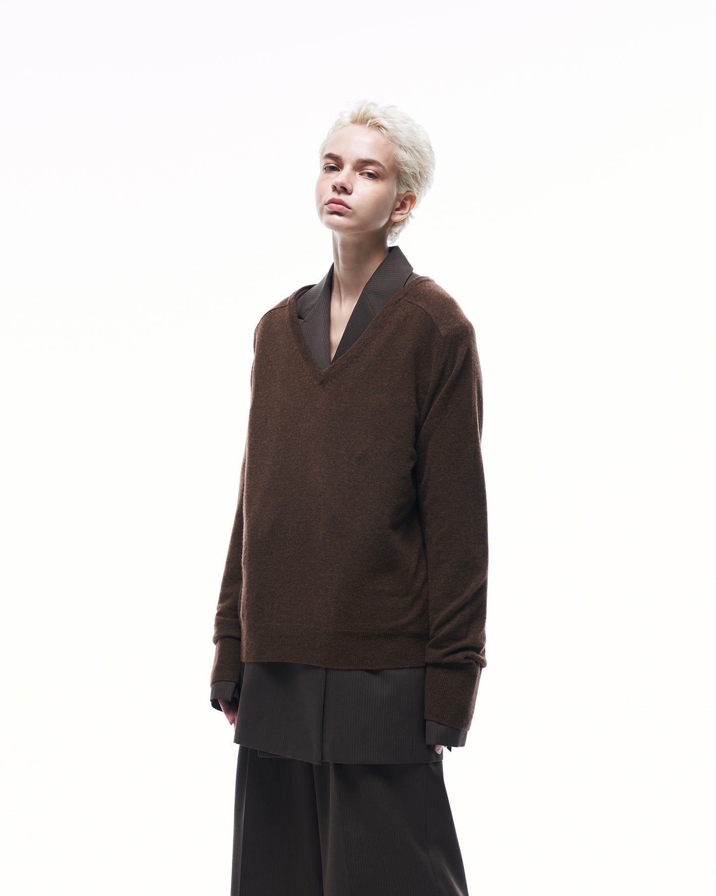 CASHMERE V-NECK KNIT / BROWN