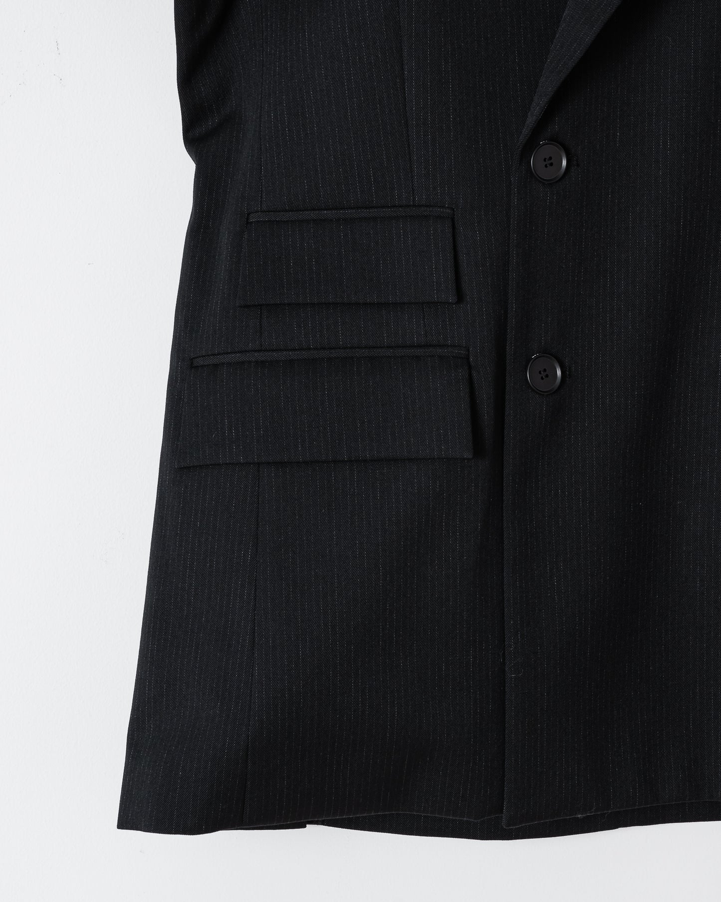 WOOL DOUBLE-BREASTED PEAKED JACKET （STRIPED） / BLACK