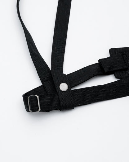 ONE SHOULDER HARNESS VEST （STRIPED）/ BLACK