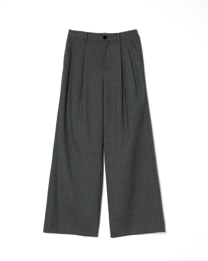 2TUCK WIDE STRAIGHT WOOL TROUSERS / GRAY
