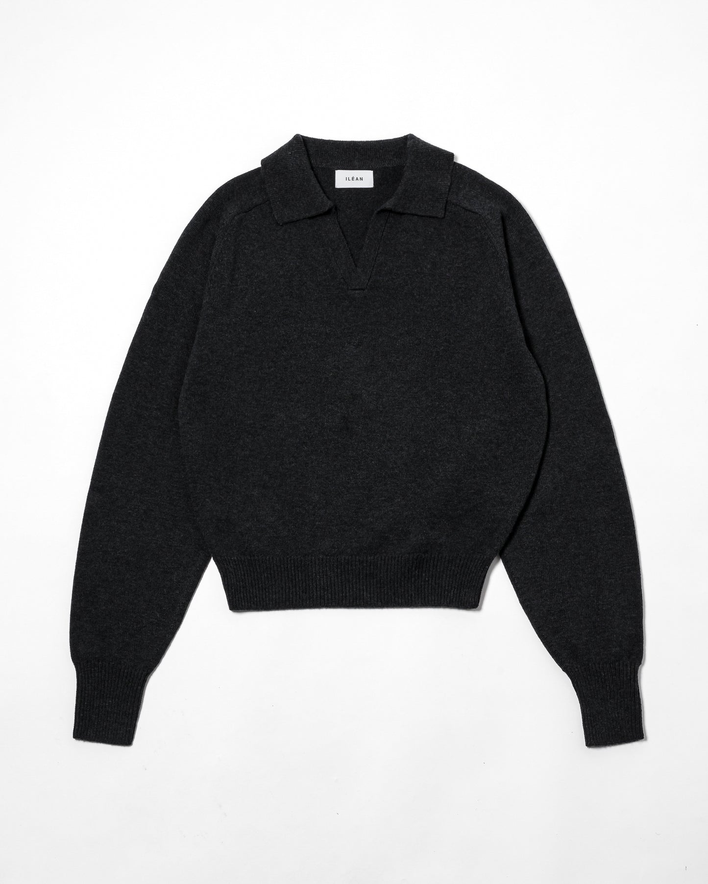 COTTON WOOL SKIPPER KNIT POLO / BLACK