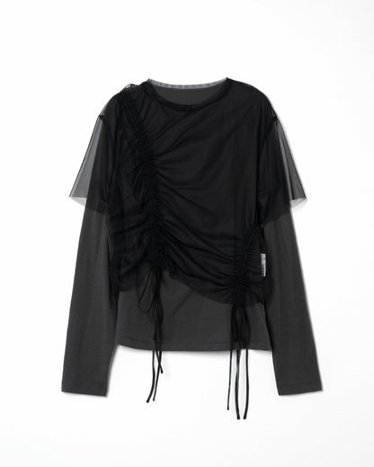 Tulle Modular Layered Long Sleeve T-Shirt ⁡ / BLACK