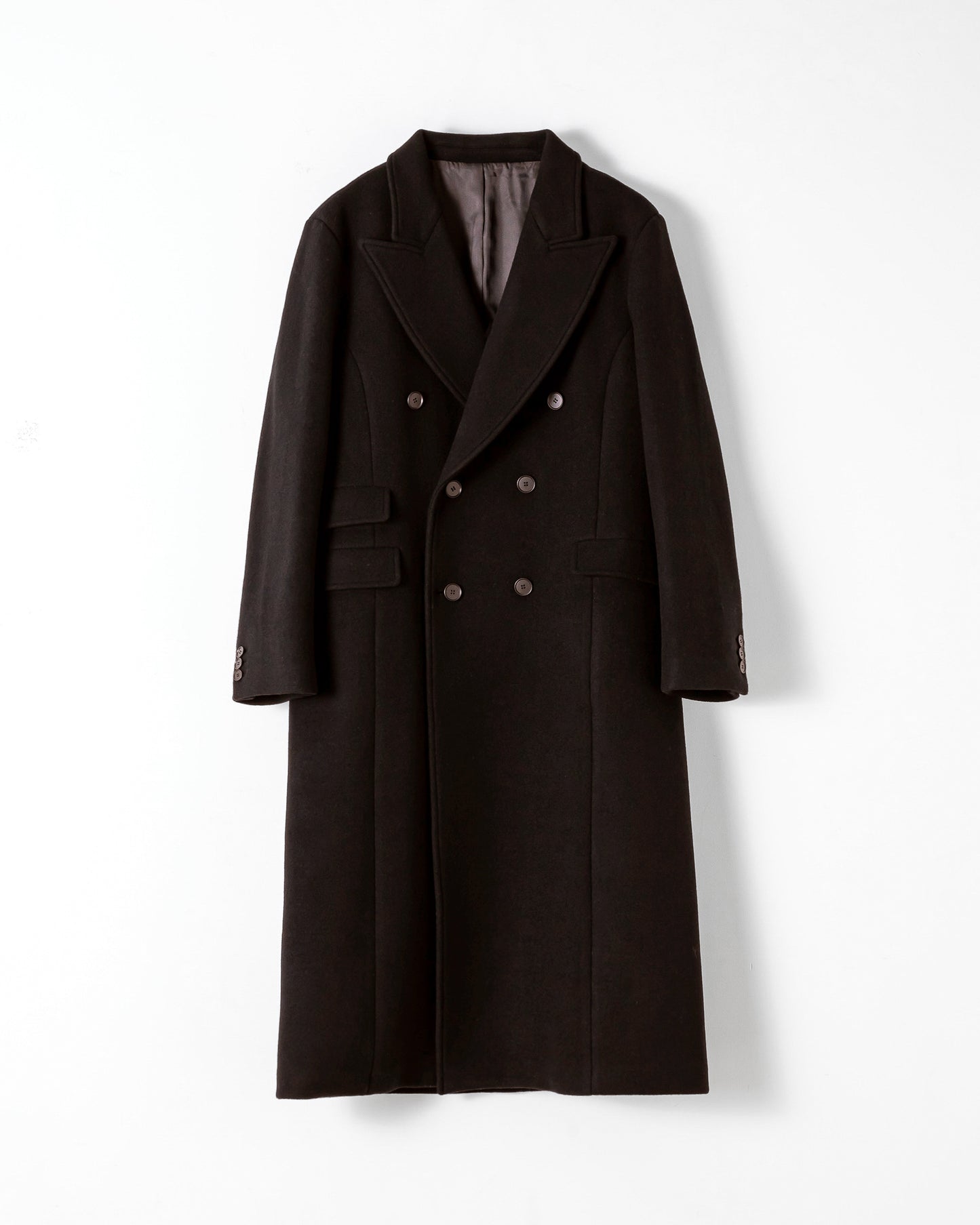 DOUBLE-BREASTED MAXI WOOL COAT / BROWN