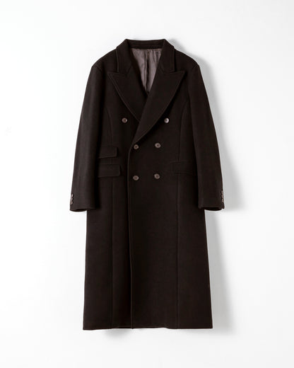 DOUBLE-BREASTED MAXI WOOL COAT / BROWN