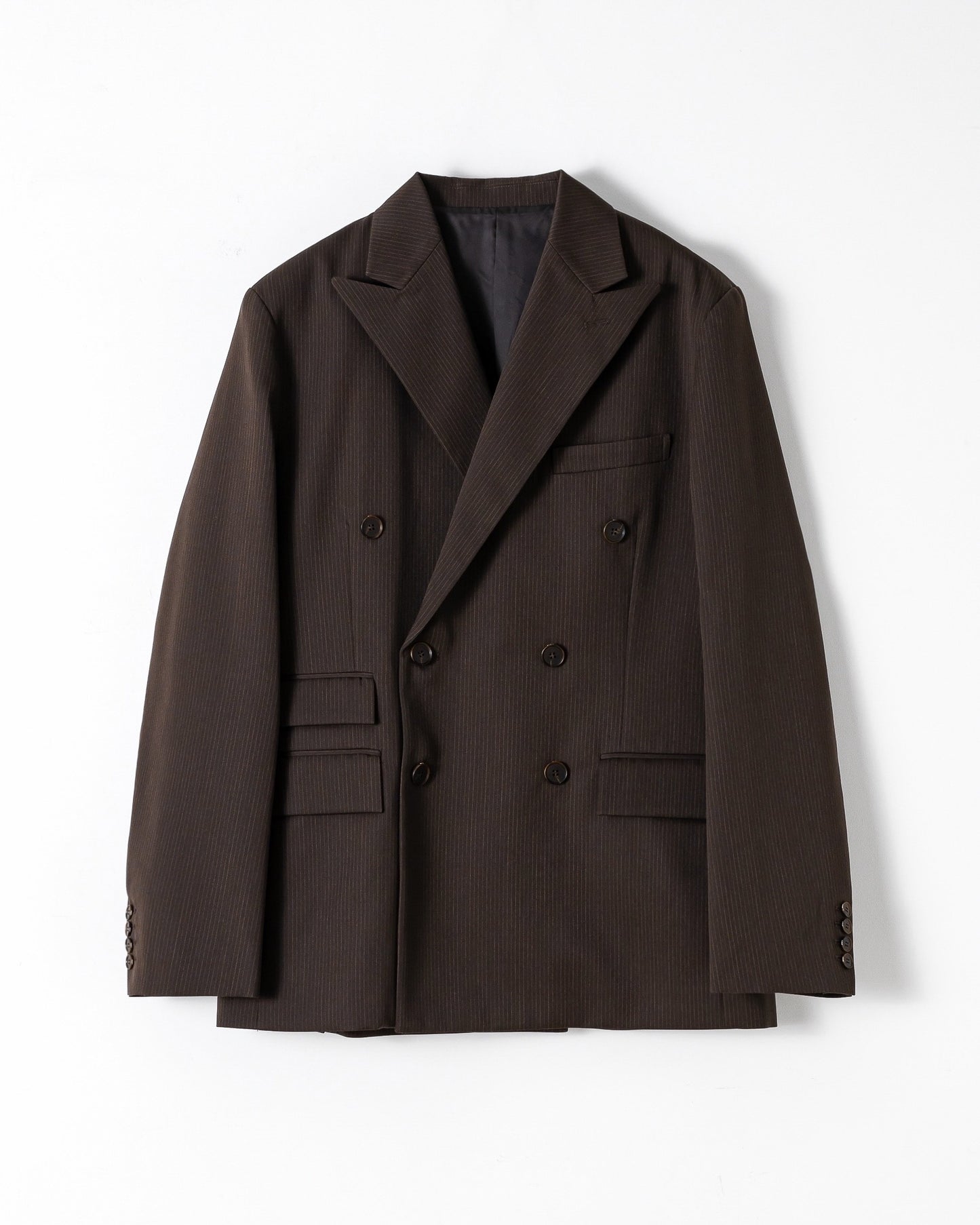WOOL DOUBLE-BREASTED PEAKED JACKET （STRIPED）   / BROWN