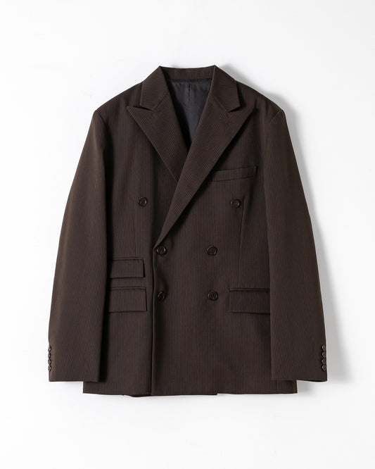 WOOL DOUBLE-BREASTED PEAKED JACKET （STRIPED）   / BROWN