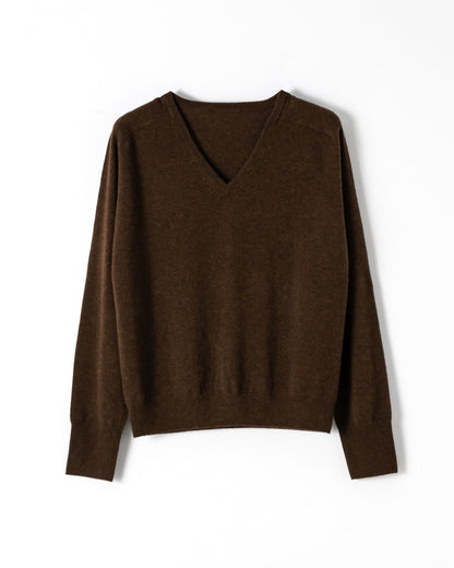 CASHMERE V-NECK KNIT / BROWN