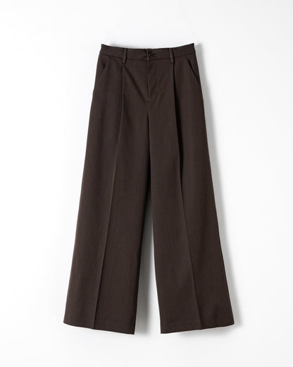 WIDE STRAIGHT BUGGY WOOL SLACKS （STRIPED）/ BROWN