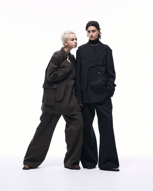 WIDE STRAIGHT BUGGY WOOL SLACKS （STRIPED）