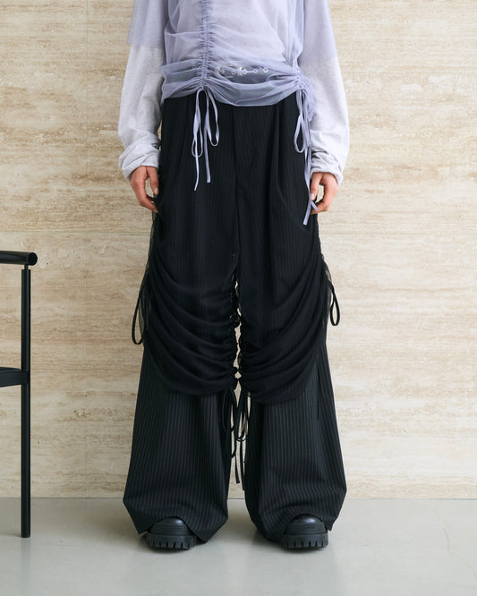 Tulle Layered Modular Stripe Slacks