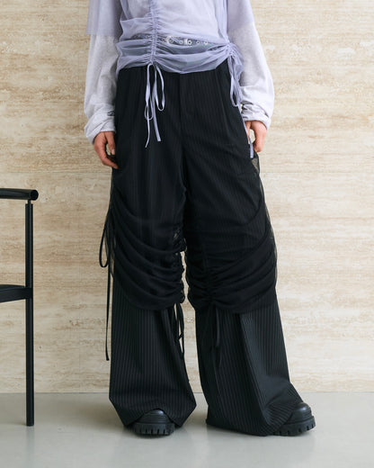 Tulle Layered Modular Stripe Slacks