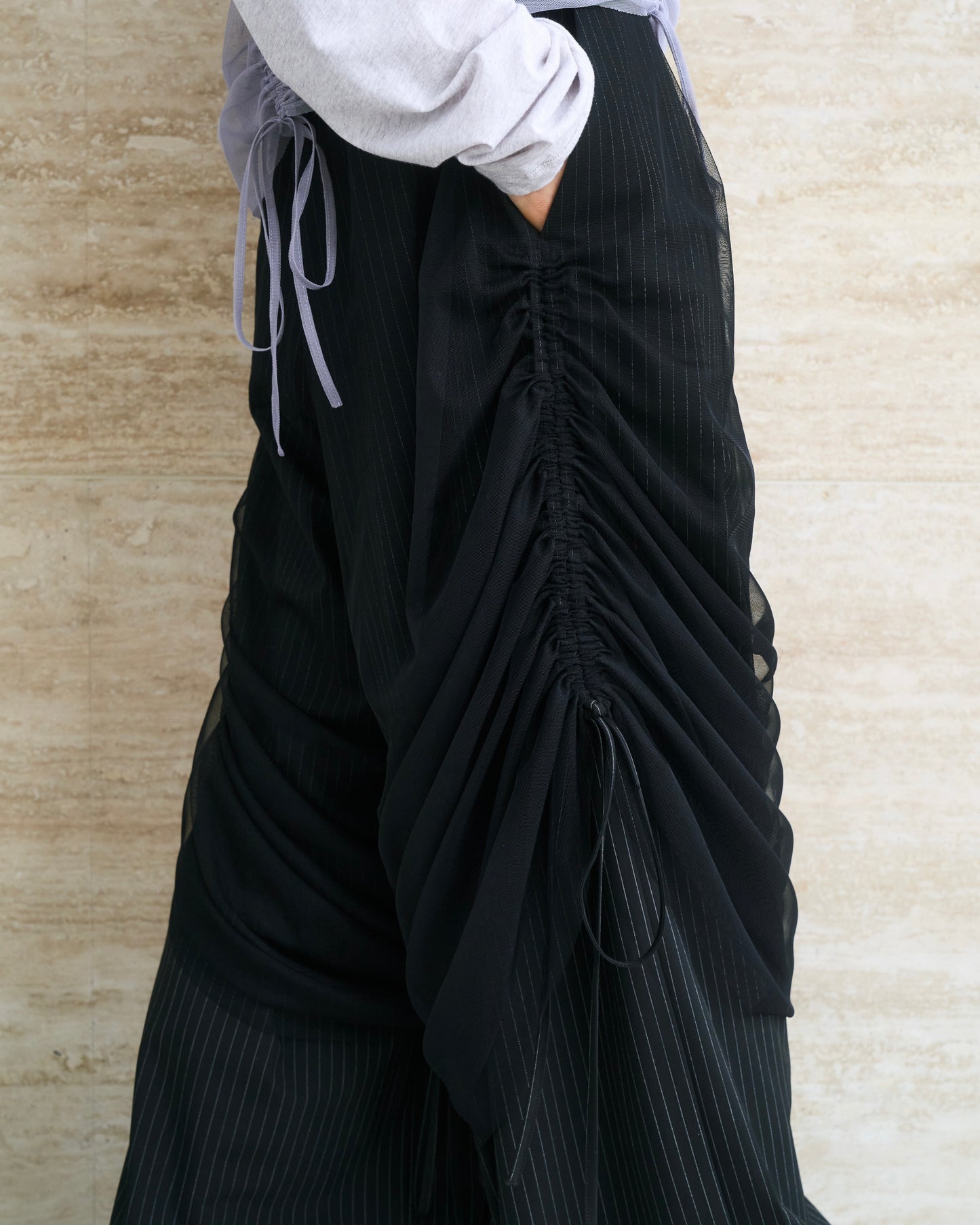 Tulle Layered Modular Stripe Slacks