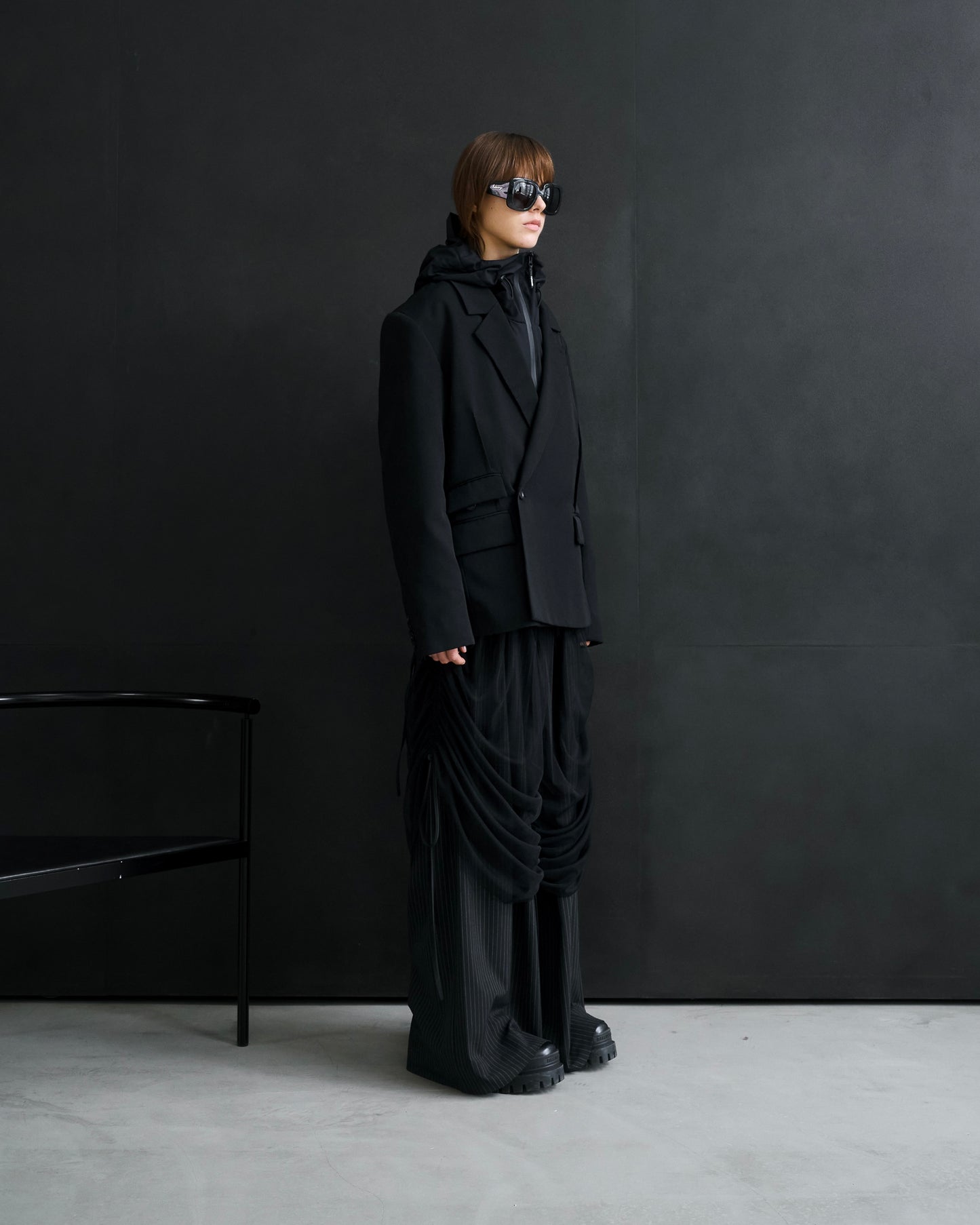 Tulle Layered Modular Stripe Slacks