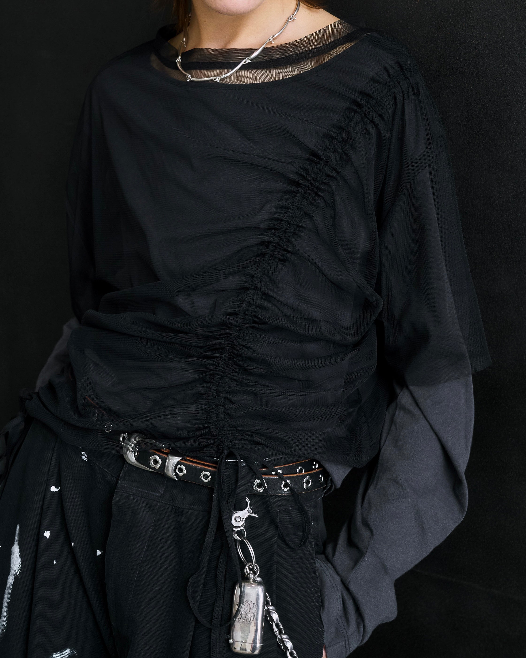 TULLE MODULAR LAYERED LONG SLEEVE T-SHIRT ⁡ / BLACK – ILEAN