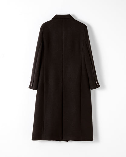 DOUBLE-BREASTED MAXI WOOL COAT / BROWN