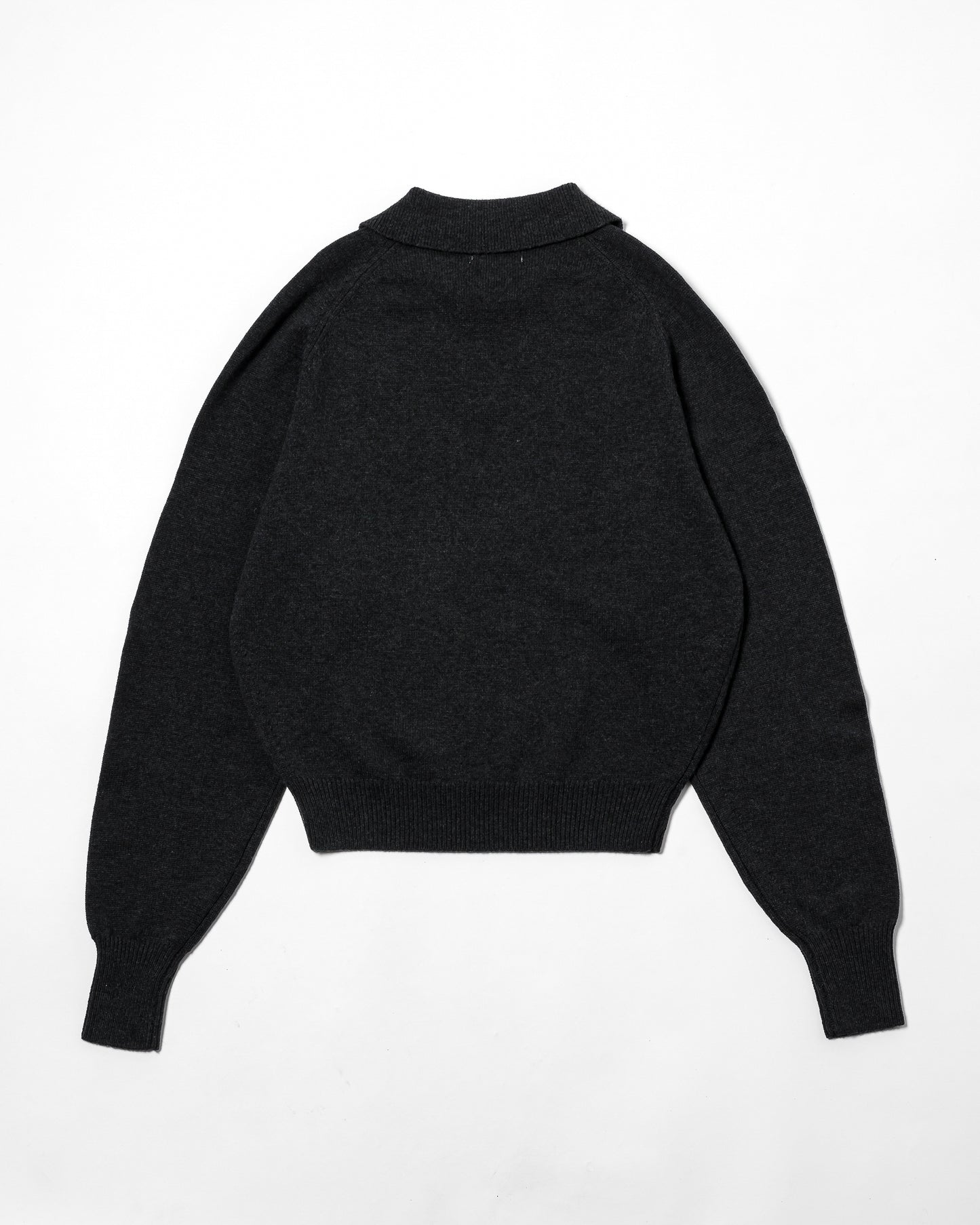 COTTON WOOL SKIPPER KNIT POLO / BLACK